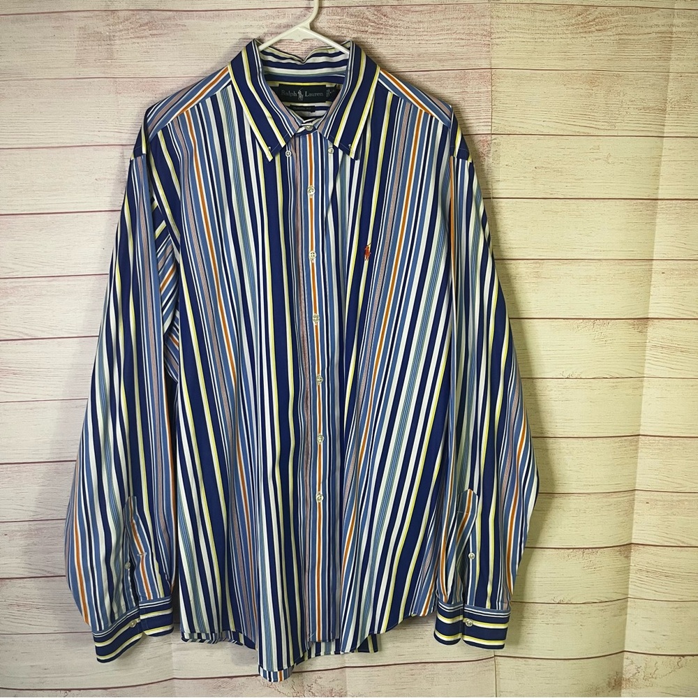 Ralph Lauren 100% Cotton Vertical Stripe‎ Long Sleeve Button Up Shirt XXL